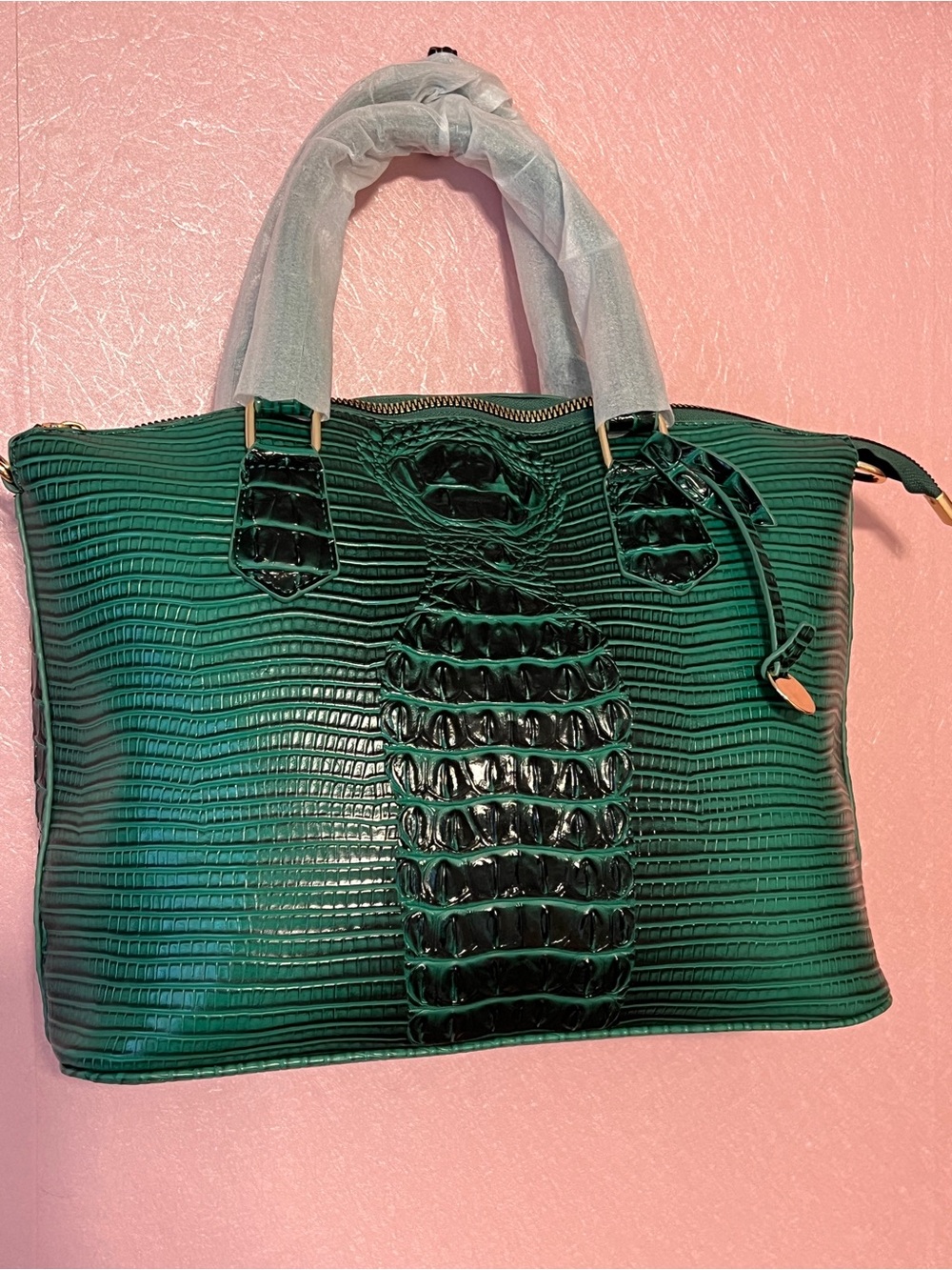 Green Croc-Texture Satchel Handbag NOT BRAHMIN DUXBURY**NWOT